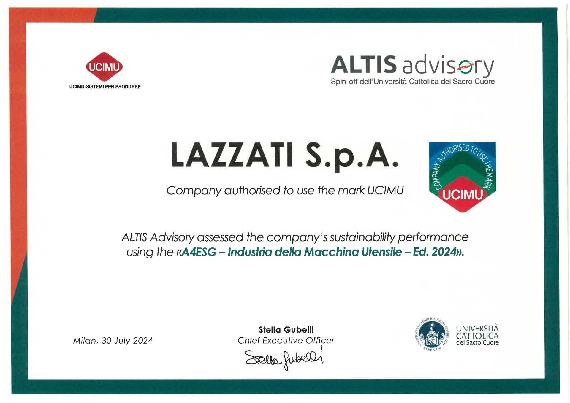 lazzati-a4esg-certification-2024-(1) LAZZATI A4ESG sustainability certification 2024 ALTIS Advisory machine tool industry