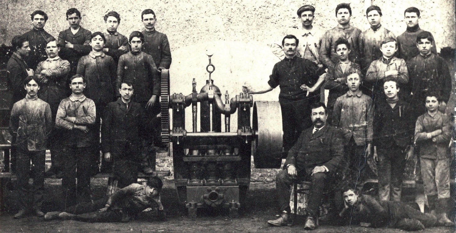 LAZZATI historic photograph founders and employees 1939 Made in Italy heritage